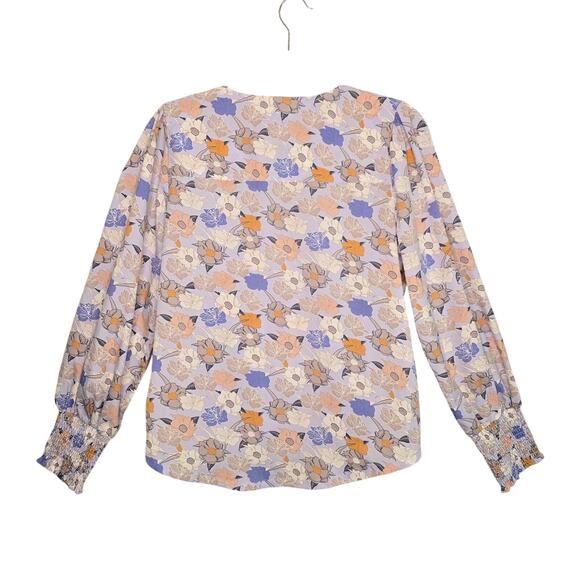 Melloday Top Women Small Floral Long Sleeve Smocked Cottage Coquette Career Boho - Picture 2 of 11